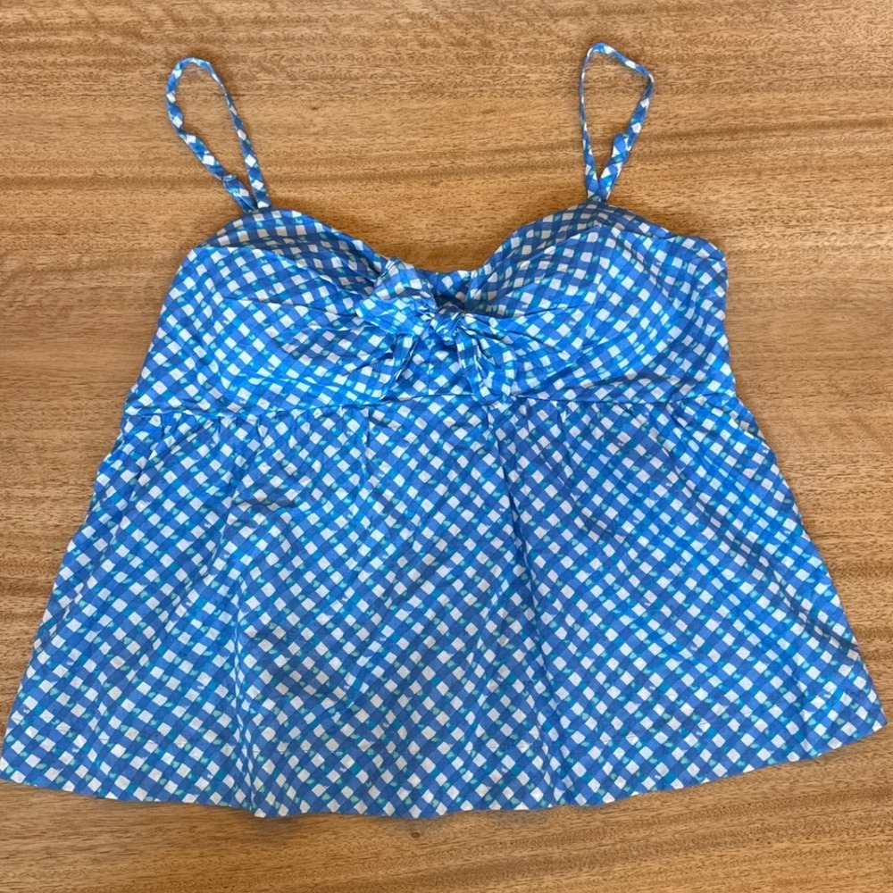 Lilly Pulitzer Blue Gingham Cotton Babydoll Camisole Top Smocked Back Size 12
